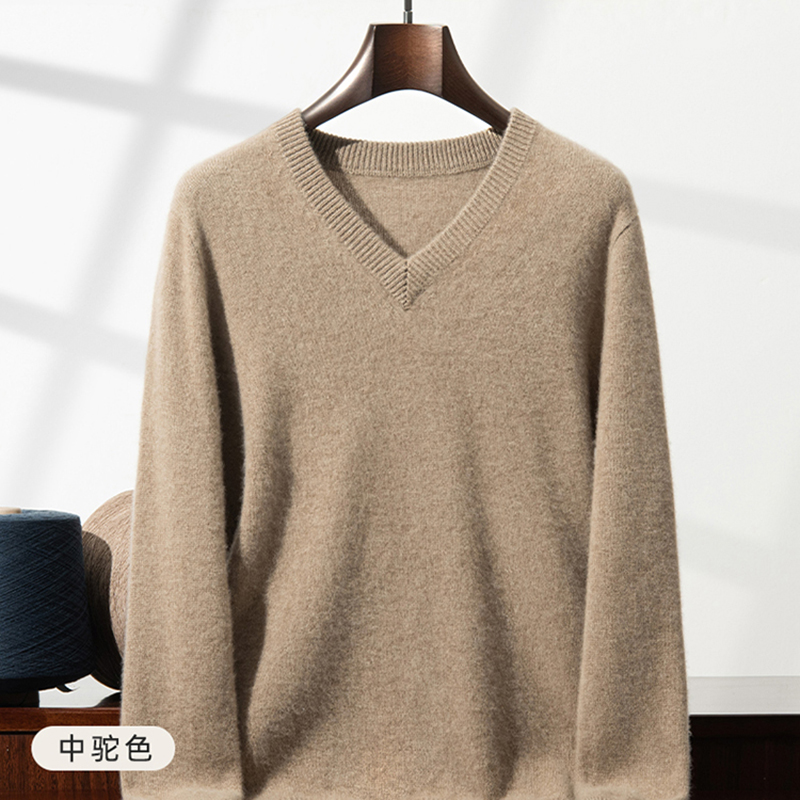 Mens Fashion Jumpers - Thickened cashmere sweater men's V-neck pure