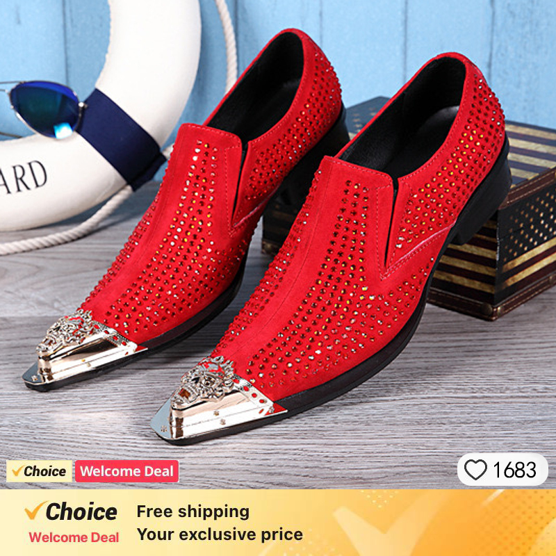 Men'S Fashion For Wedding - Men's Fashion Red Sequin Pointed Toe