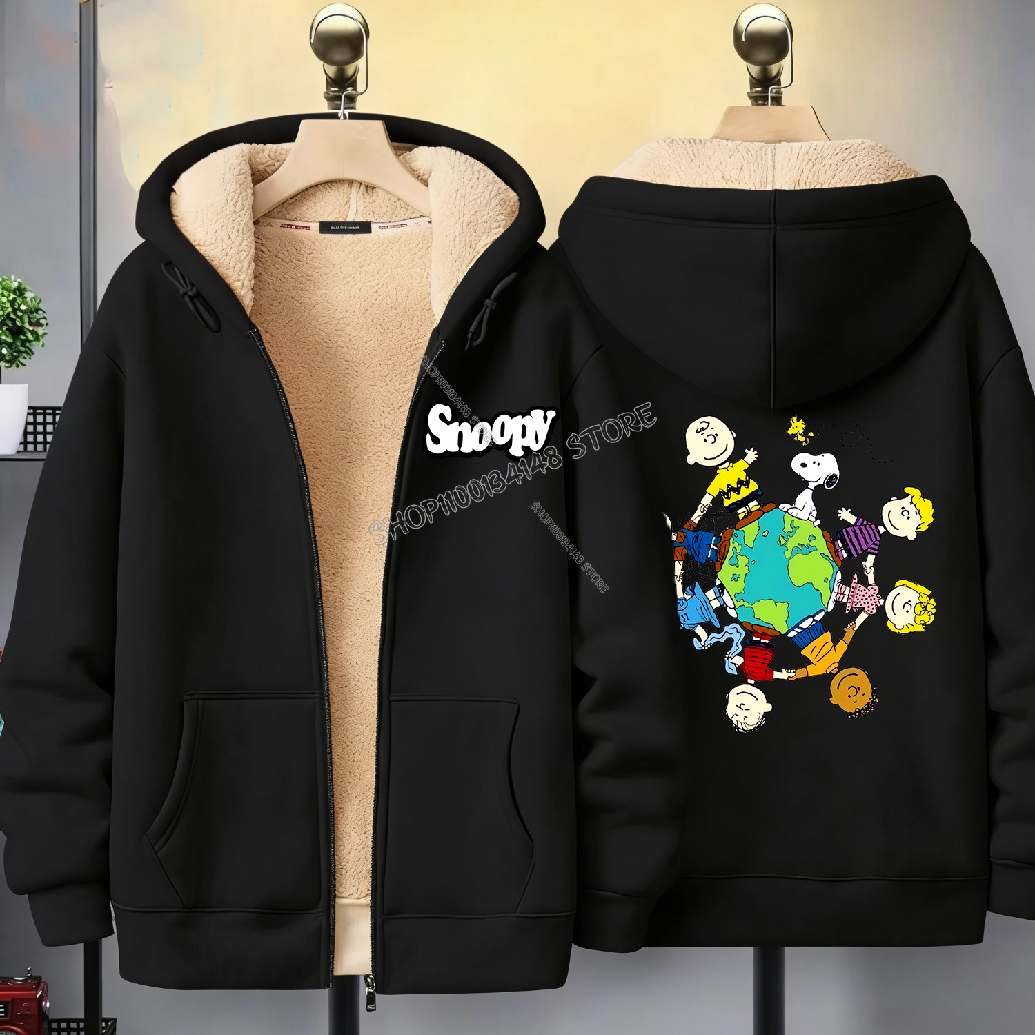Snoopy Black Zip Hoodie Adult  – Mens Fashion Jumpers recenzja i cena