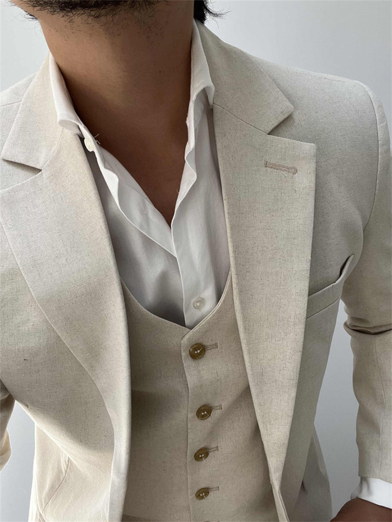 3 Pieces Linen Men Suits for B – Mens Fashion Blazer recenzja i cena