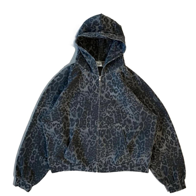 American Retro Leopard Print Z – Men'S Fashion Zipper Hoodie recenzja i cena
