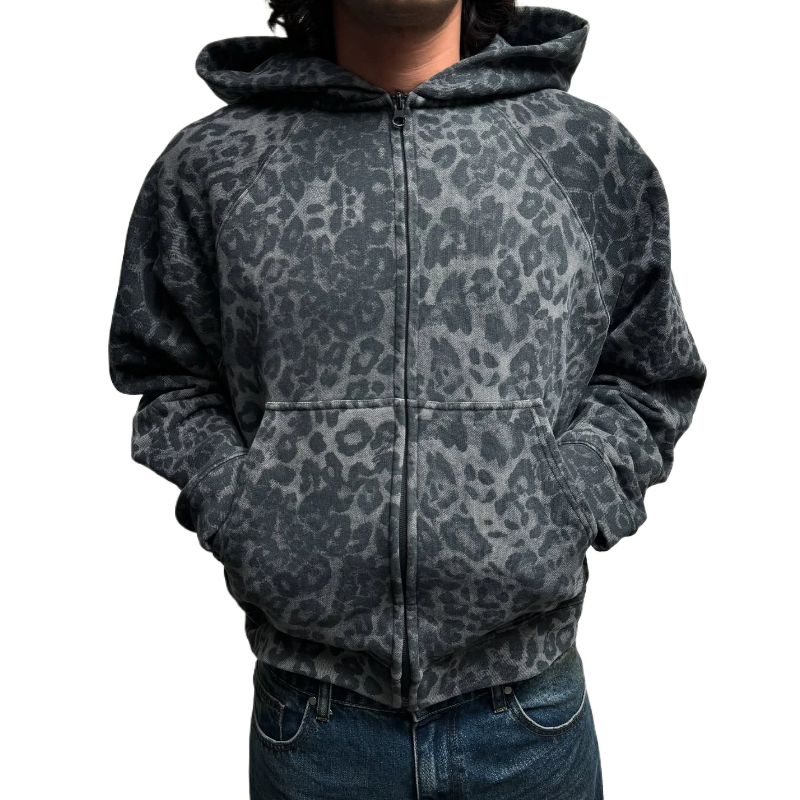 American Retro Leopard Print Z – Men'S Fashion Zipper Hoodie recenzja i cena