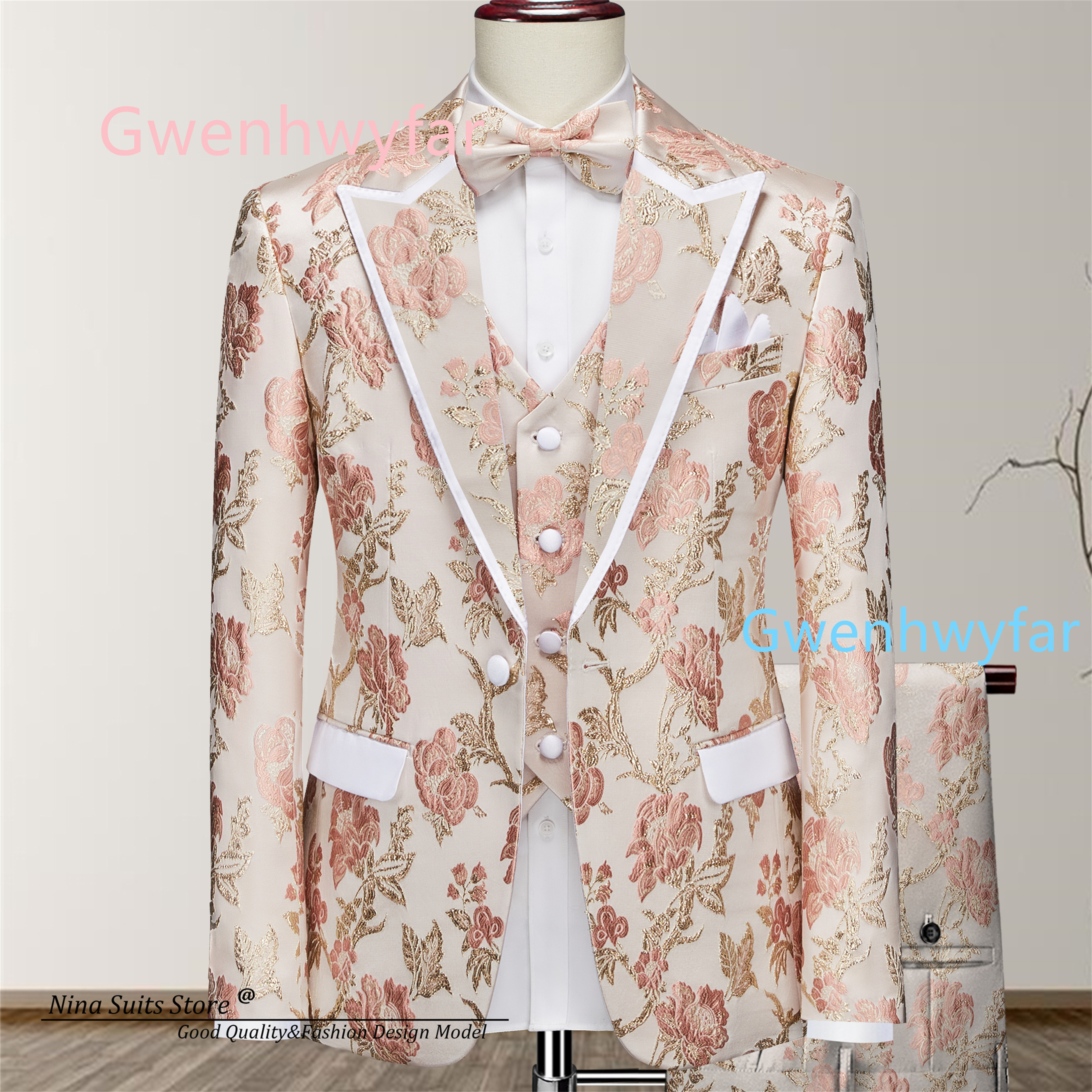 G&N Luxury Gold and Pink Flora – Mens Fashion Blazer recenzja i cena