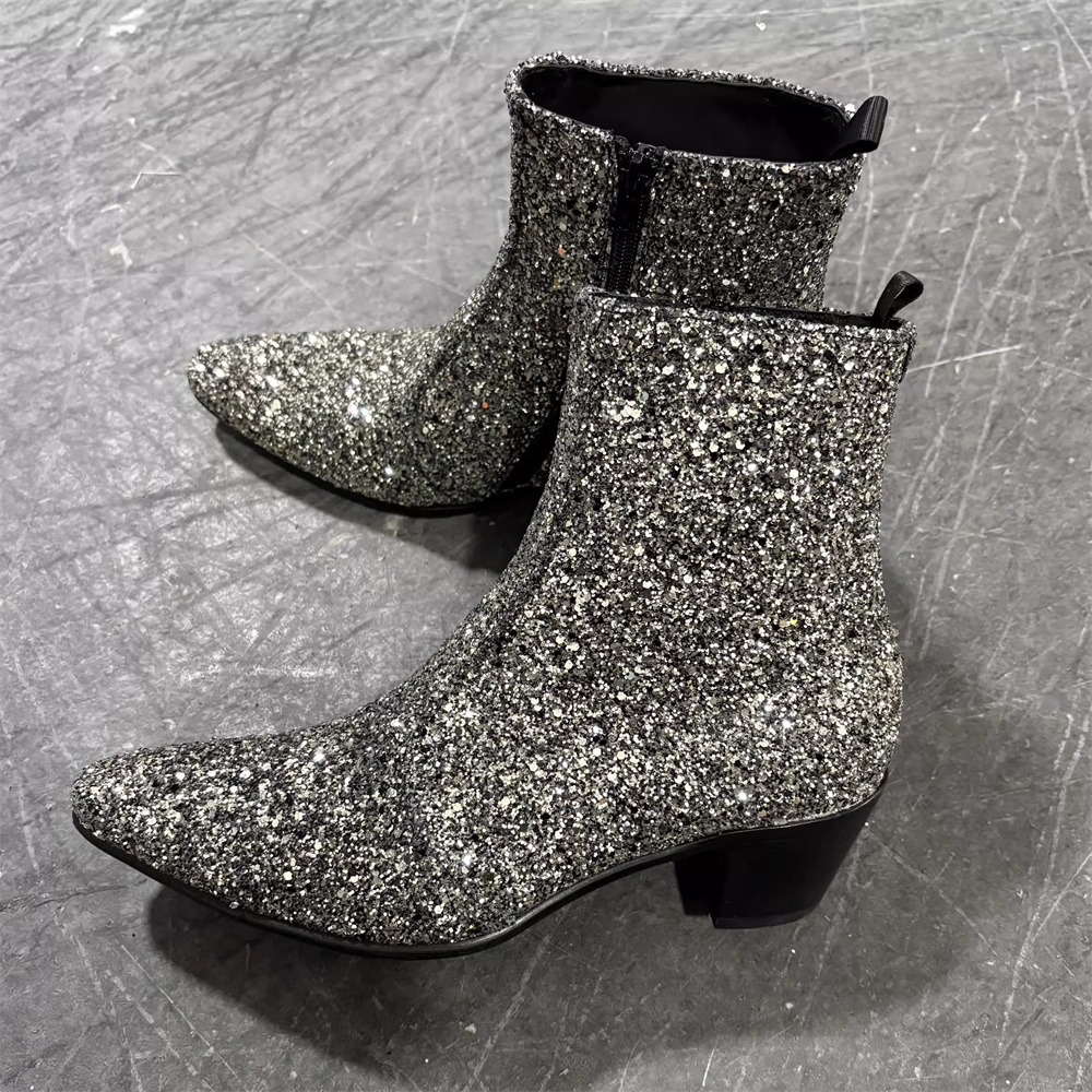 Silver Bling Bling Pointed Toe – Chelsea Boots Men recenzja i cena