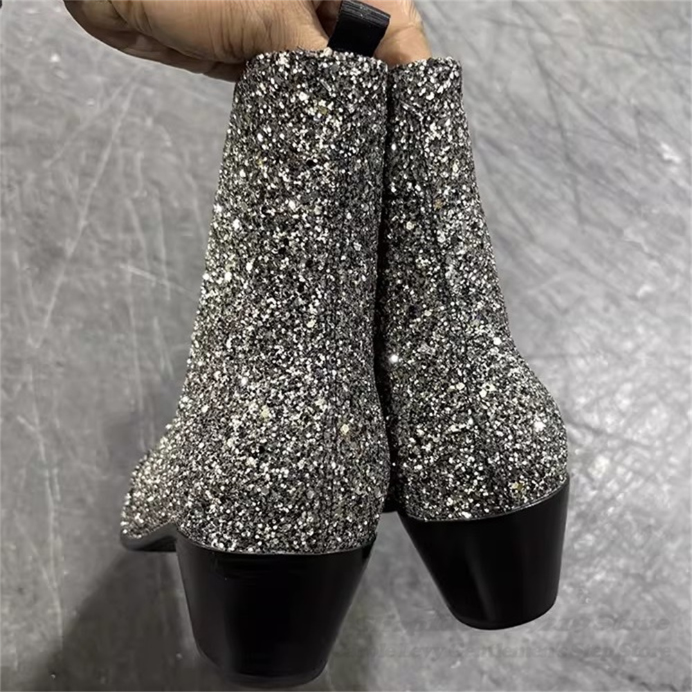 Silver Bling Bling Pointed Toe – Chelsea Boots Men recenzja i cena
