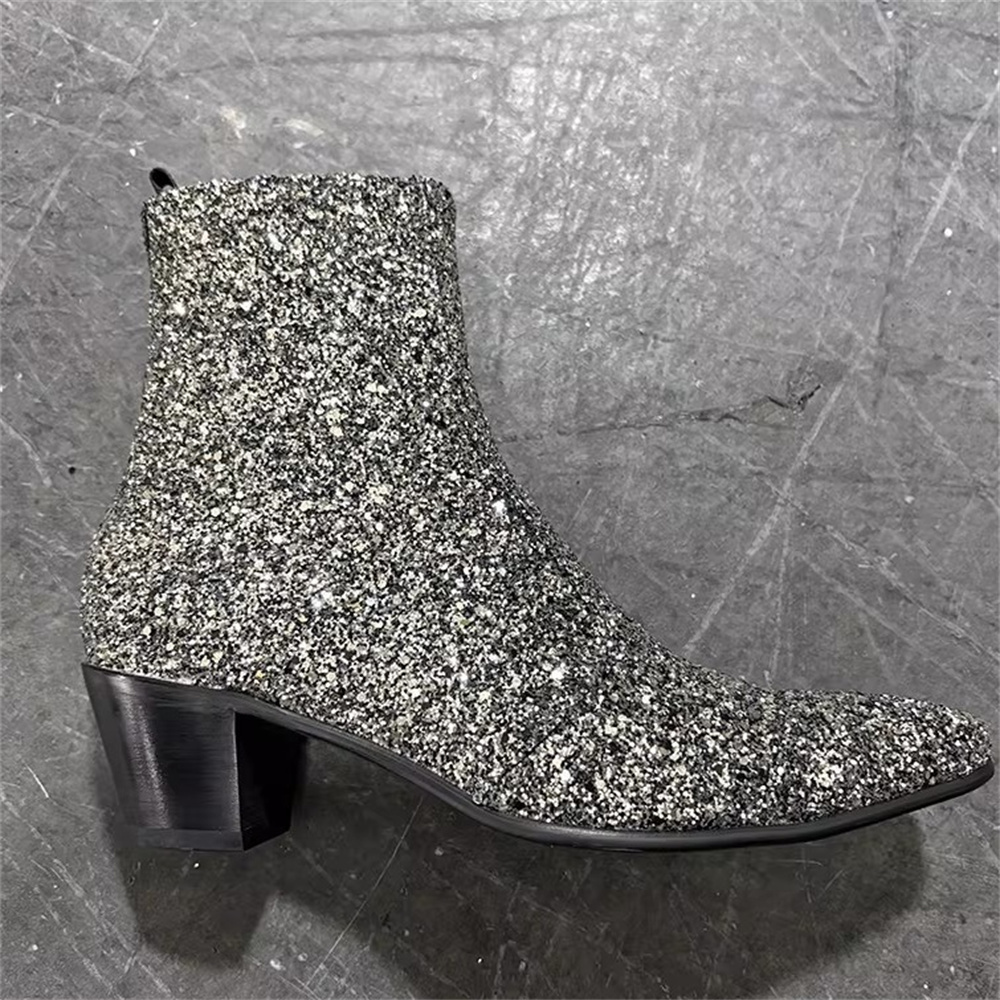 Silver Bling Bling Pointed Toe – Chelsea Boots Men recenzja i cena