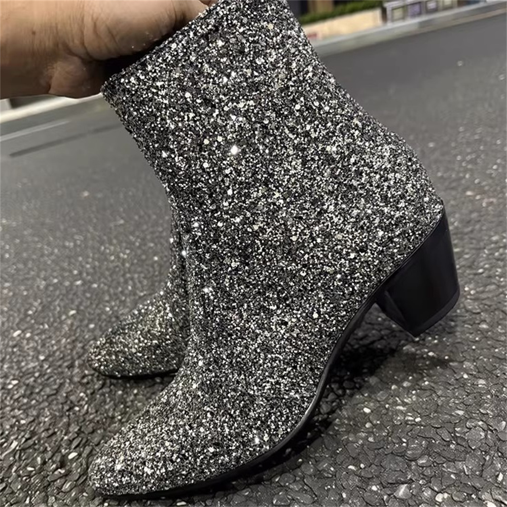 Silver Bling Bling Pointed Toe – Chelsea Boots Men recenzja i cena