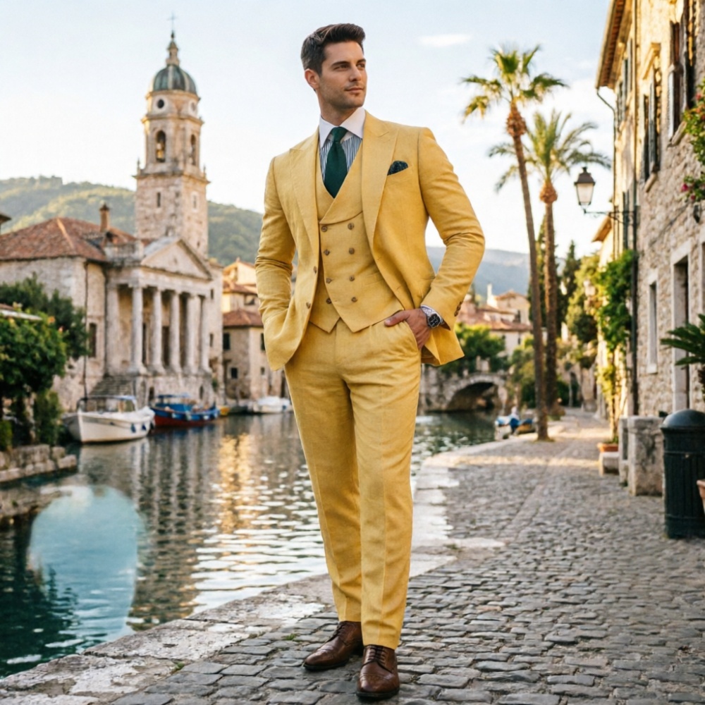 Beige Men Suits 3 Pieces Linen – Men'S Fashion Outfits 2026 recenzja i cena
