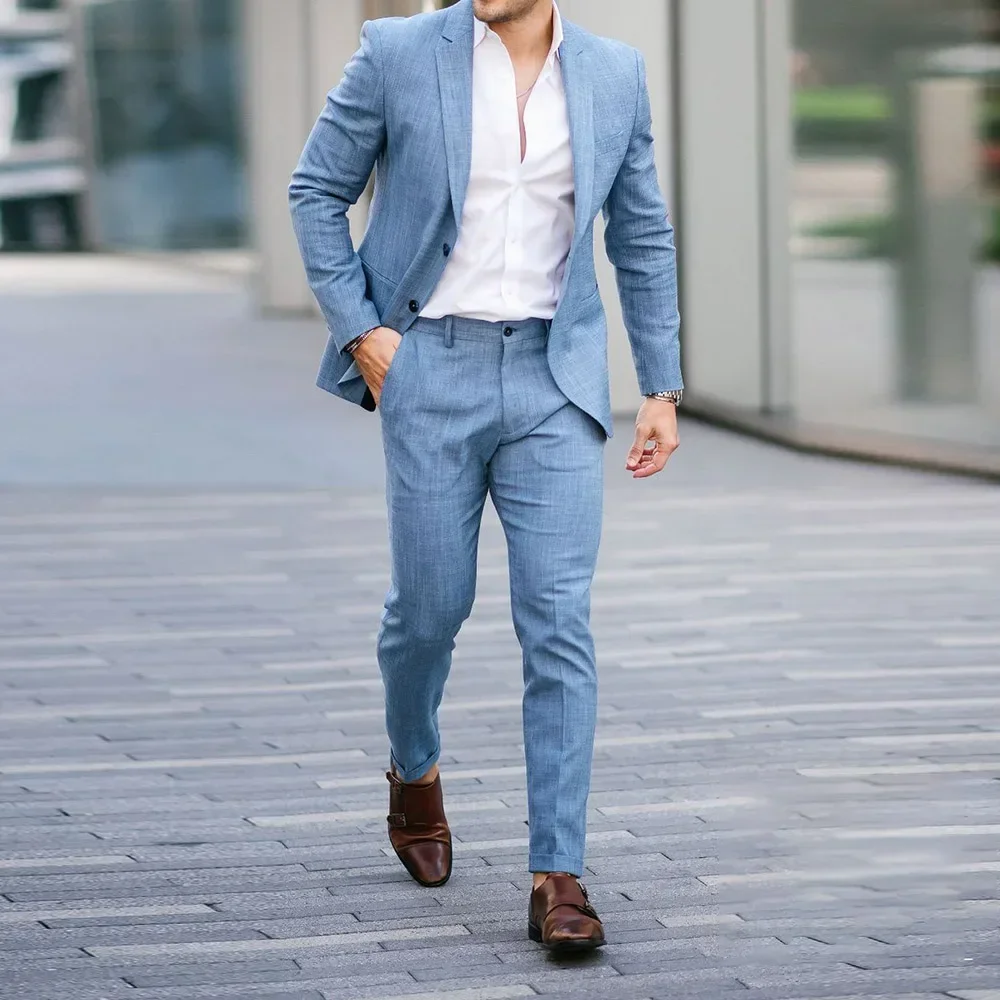 Blue Summer Linen Smart Casual – Mens Fashion Blazer recenzja i cena