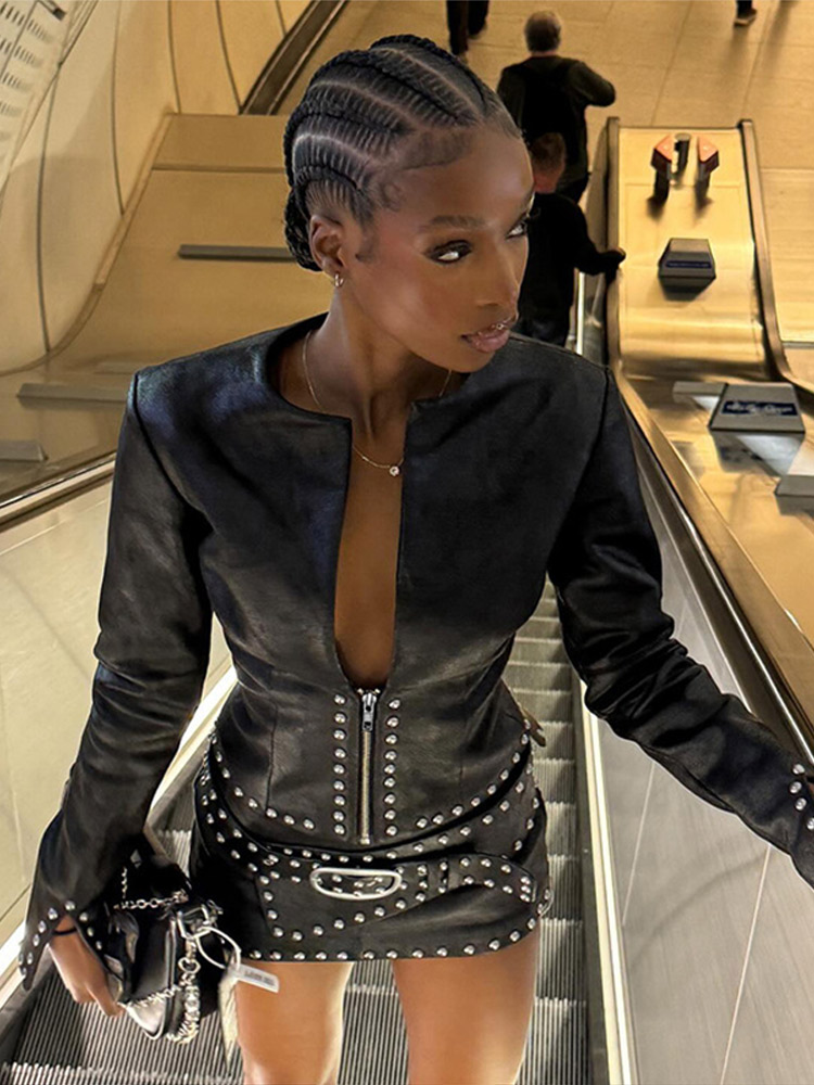 Y2k Leather Skirt Set Women Ri – Men'S Fashion Outfits 2026 recenzja i cena