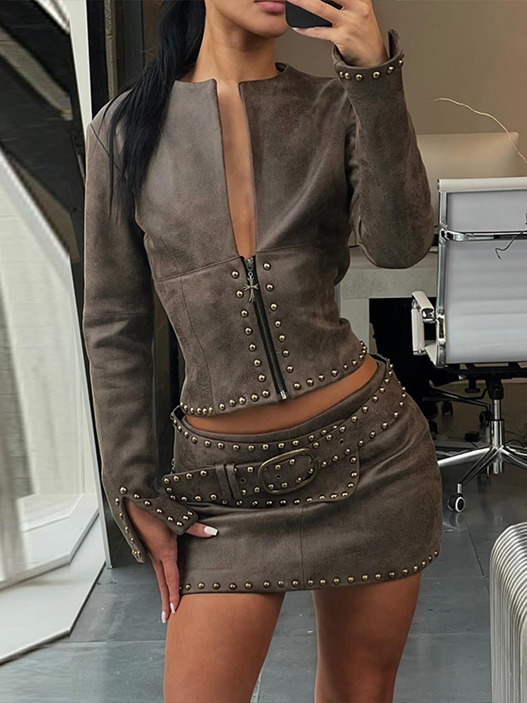 Y2k Leather Skirt Set Women Ri – Men'S Fashion Outfits 2026 recenzja i cena