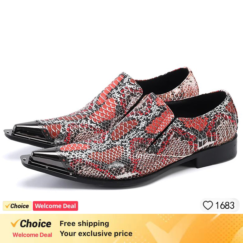 Men's Retro Red Snakeskin Poin – Men'S Fashion For Wedding recenzja i cena